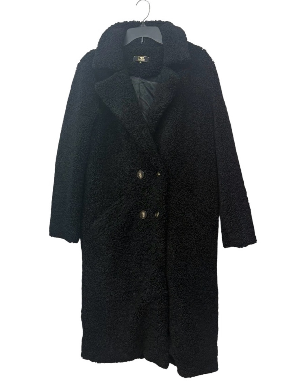 Luckyw & Blessed Black Teddy Faux-Shearling Double-Breasted Coat